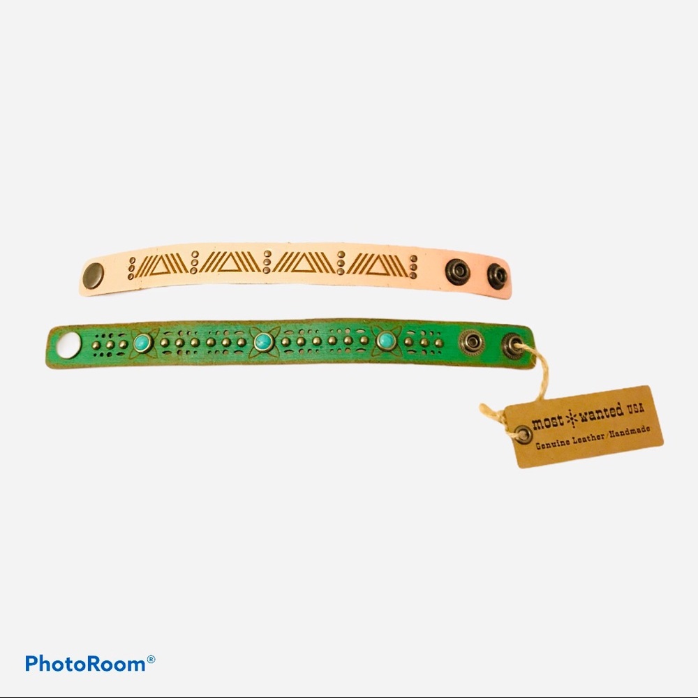 2 Handmade leather studded bracelets